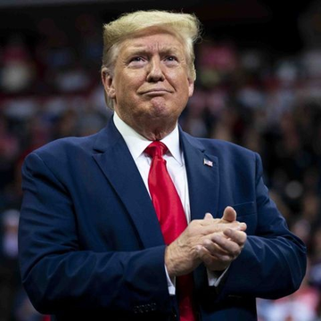 The image shows Donald Trump, and the accompanying post announces Ripple joining America250's Giving 4th campaign, pledging to match XRP donations for U.S. veterans.