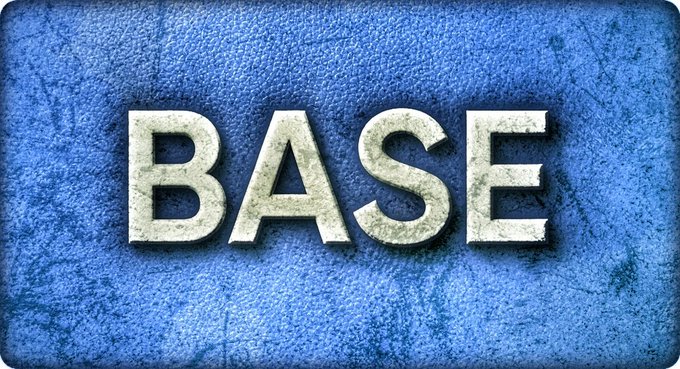 A textured blue sign or image displaying the word 'BASE' in large white capital letters.
