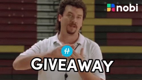 The image features a man wearing a white shirt, making a peace sign with his fingers while holding up a hashtag (#). The caption below the photo reads "Gift away" and includes links to social media accounts for liking and retweeting posts related to the hashtag.