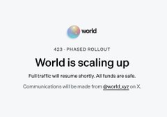A smaller, lower-resolution version of the same 'world' announcement graphic indicating a phased rollout with all funds reported safe.