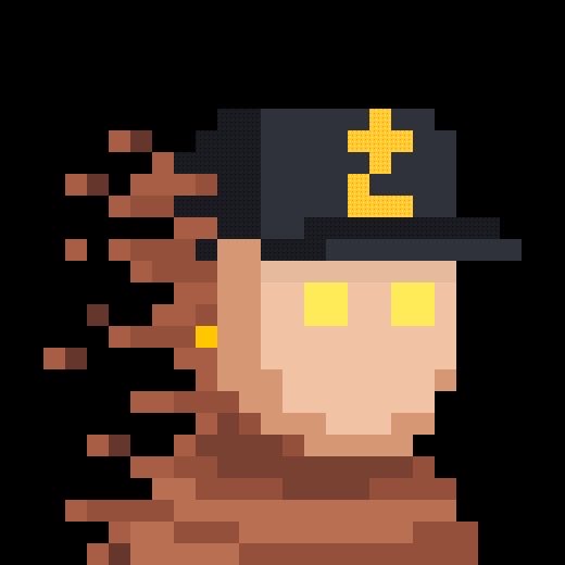 A pixel art portrait features a character with a dark cap displaying a yellow "Z" symbol and glowing yellow eyes, with their body dissolving into floating brown pixel fragments. The image relates to the post as a proud showcase of an NFT-style digital collectible obtained through the @zksnarks_ community, with the "Z" cap and disintegrating pixels playfully referencing the "zk" (zero-knowledge) cryptographic theme.