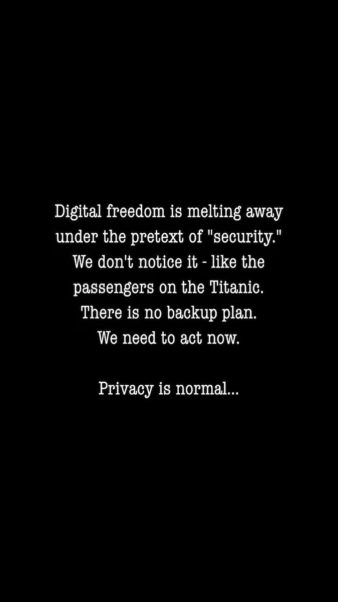 A quote about digital privacy is displayed on a black background, with white text and a gray border.