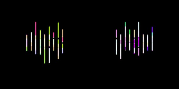 An abstract digital image featuring colorful vertical lines/bars on a black background, appearing to be audio visualizer or spectrum analyzer graphics.