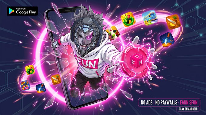 The image features a cartoon character wearing a white hoodie with pink text, holding a red object that appears to be a game controller or remote control. The background of the image is blue with purple lines and explosions, creating an intense atmosphere. The caption below the image reads "No ads. No paywalls. Play now play.google.com/store/apps/dev". This suggests that the image promotes a gaming app or platform without any restrictions on gameplay or payment methods.
