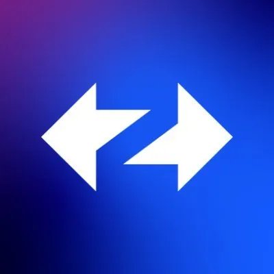 A white double-headed arrow icon on a blue and purple gradient background, symbolizing the two-way, revocable nature of ZKsync's 2026 governance funding model—where tokens flow out via 12 capped minters but can also be revoked in future tranches.