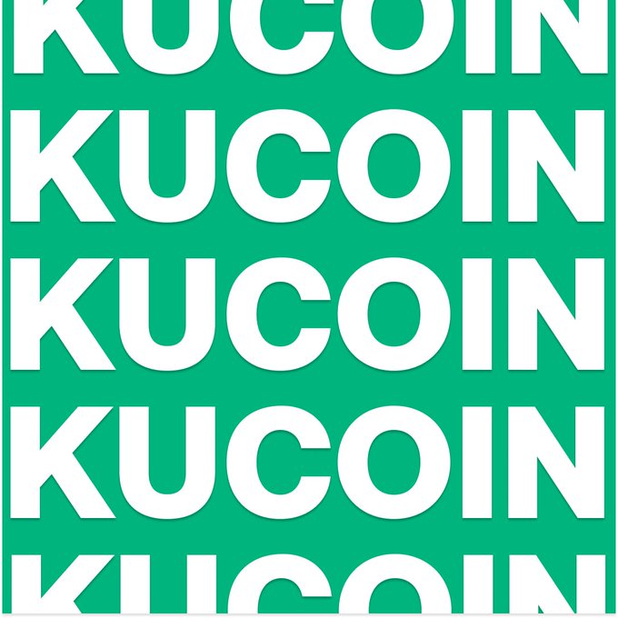 A graphic featuring the word 'KUCOIN' repeated multiple times in white bold text on a bright green background.