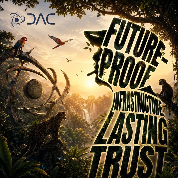 The image features a jungle scene with various animals, including birds, monkeys, and a leopard. The text "Future Proof Infrastructure Lasting Trust" is displayed above the animals, suggesting that the animals are part of a long-term trust system or infrastructure. This implies that the animals rely on this system for their survival and well-being in the jungle environment.