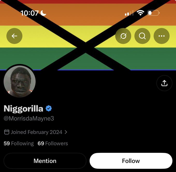 A Twitter/X profile page for "Niggorilla" (@MorrisdaMayne3), joined February 2024, showing 59 Following and 69 Followers, with a Jamaican flag as the background.