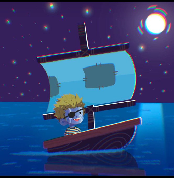 A blonde, one-eyed cartoon character with an eyepatch sails a small pirate ship across a starry sea under a glowing moon, visually embodying the "Boy" from the Boymeetsh00d NFT collection—a 4,444-piece series built for Robinhood Chain that merges digital art with broader utility beyond simple JPEG collecting.
