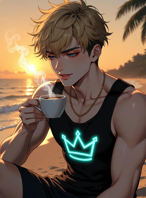 The image features a young man sitting at the beach with his hands around a cup of coffee, holding it up towards the camera. The background shows a beautiful sunset over the ocean, creating a serene atmosphere for the scene. There are palm trees visible in the distance, adding to the tropical ambiance. The post about Web3 and blockchain technology is related to this image because it highlights the paradox that while more blockchains can lead to greater decentralization and individual ownership of digital assets, it also makes it harder for people to create their own projects without relying on others' infrastructure. This concept is addressed by the creator of the post, who has created a network called CNPYNetwork to enable anyone to build and own their blockchain projects.