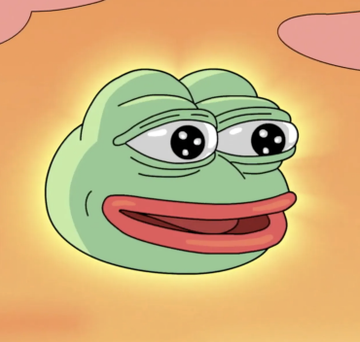 A sad Pepe the Frog meme with droopy, tearful eyes set against a glowing yellow background, reflecting the somber mood of the $PEPE token falling below a $1 billion market cap, as questioned in the post.