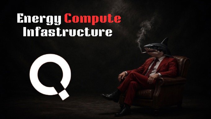 The image features an advertisement for "energy computing infrastructure" with a man wearing a shark mask sitting in a chair, smoking a cigarette. The background of the image is dark, which contrasts with the white text that reads "energy computing infrastructure". The man's presence and the shark mask add a unique and attention-grabbing element to the advertisement.