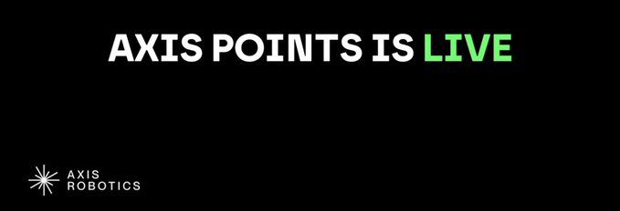 A promotional graphic on a black background announcing 'AXIS POINTS IS LIVE' with the Axis Robotics logo in the bottom left corner.