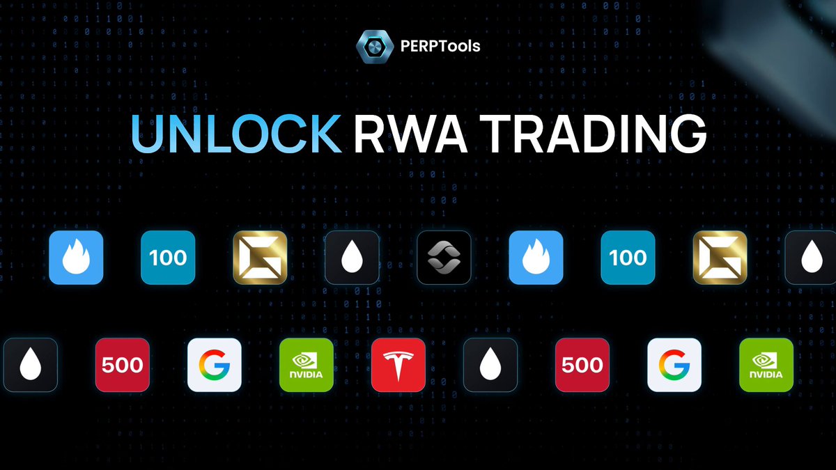 The image features an advertisement for Unlock RWA Trading, a trading service that allows users to trade real-world assets with Perp Exposure. The advertisement showcases various icons representing different crypto coins such as Bitcoin, Ripple, Litecoin, and more. The text on the ad emphasizes the speed and flexibility of Unlock RWA Trading by highlighting how it can be used in markets like cryptocurrency or other real-world asset classes.