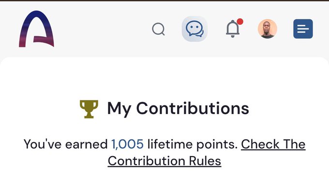 urn of gold and blue text congratulating user on 1005 lifetime points, with a checkbox for "Lifetime Points" and a list of contribution rules.