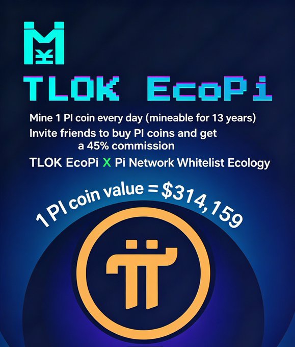 The image features a blue background with white text that reads "TLOK Eco Pi". The text also includes an image of a coin, which is a symbol for Bitcoin. The caption below the image states "Coin value = $31,141", indicating the current value of the coin.