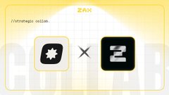 A promotional graphic for ZAN featuring a "strategic collab" badge with two stylized "Z" logos linked by a multiplication symbol, hinting at a partnership announcement teased in the accompanying post about upcoming collaborations with @packetchat and a Discord event.