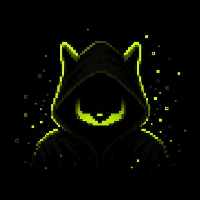 A pixel-art style hooded figure with glowing yellow-green eyes is depicted against a dark background scattered with small pixelated specks. The eerie, mysterious character aligns with the post's theme of an early-stage NFT project called BAPP, where such stylized mascot artwork is commonly used to represent a project's identity and community branding.