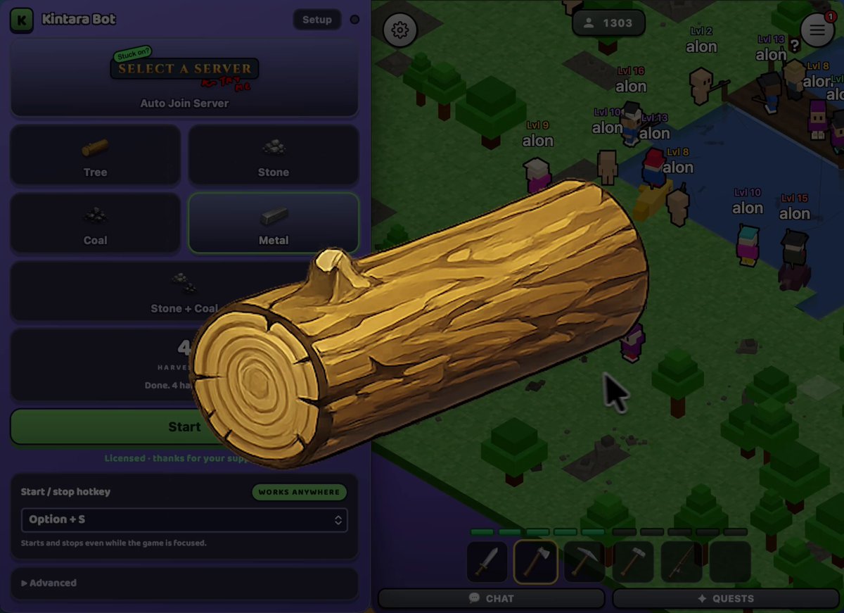 The image shows an illustration of a large wooden log with various objects placed around it, including a small tree and some people. The scene appears to be set in a forest or wooded area, possibly within a video game environment. The main focus is on the log itself, which serves as the central object in this setting.