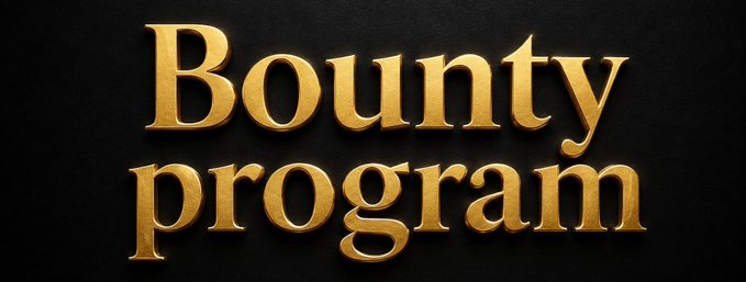 Gold text spelling 'Bounty program' is displayed in an elegant serif font against a dark background.