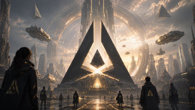 The image features a futuristic cityscape with tall buildings, including a large pyramid structure at its center. The city appears to be made of glass and steel, giving it an otherworldly appearance. A group of people can be seen walking around the city, exploring the unique architecture. In the background, there are several flying objects that add to the futuristic atmosphere. The image also includes text that reads "Blockchains Are Great at Math - But Suck at ... Ethereum and Solana are perfect calculators. They settle hard facts flawlessly." This suggests a connection between the city's design and the use of blockchain technology in various aspects, such as finance or data management.