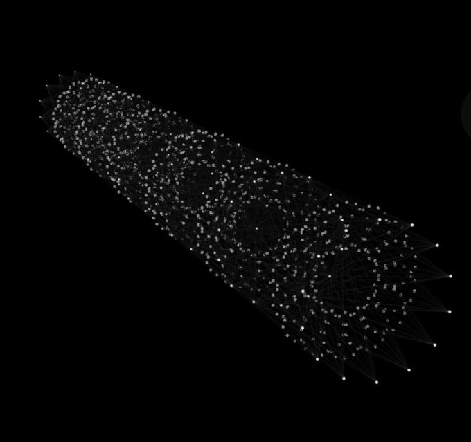The image features a long, thin black line that appears to be composed of numerous small dots or points connected by lines, creating an intricate pattern. The dots are scattered across the entire length of the line, giving it a sense of depth and complexity. The background is dark, which further emphasizes the prominence of the line and its dots. The image does not contain any text or other discernible objects, making it difficult to determine what the post might be about.