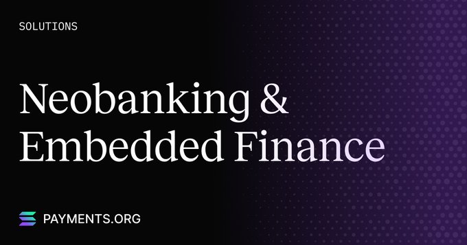 A dark purple header banner reading 'SOLUTIONS - Neobanking & Embedded Finance' with the PAYMENTS.ORG logo in the bottom left.