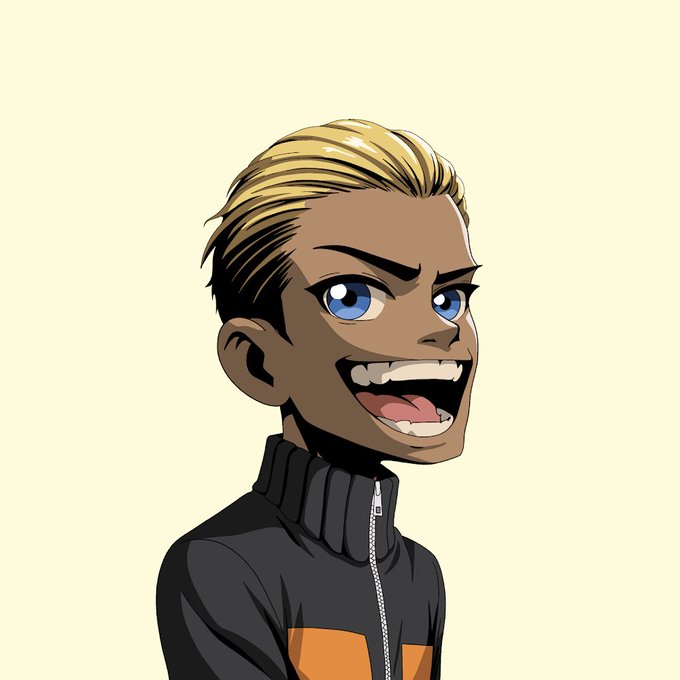 A blonde-haired cartoon character with an excited grin and blue eyes wears a black and orange track top. The image appears to be the avatar/profile picture associated with the giveaway host, visually tying the giveaway announcement to the character running it.