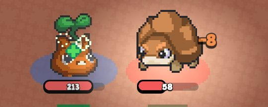 A pixel art battle scene shows a green-topped creature at 213 HP facing off against a brown furry opponent at 58 HP, previewing gameplay from the pre-registration signup page for the upcoming game Yakkamon.