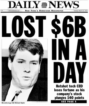 The image features a newspaper front page with an advertisement for Hot Shot Tech Inc., which was a company that produced technology products. The headline reads "Hot Shot Tech Inc." and the subheadline says "Losses Fortune as his companies stocks plummet". The text on the front page is in black and white, giving it a vintage feel.

The image also includes a photograph of a man wearing a suit and tie, which adds to the overall atmosphere of the advertisement. This combination of elements creates an interesting contrast between the old-fashioned newspaper design and the modern technology company's advertisement.