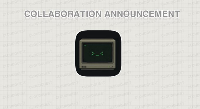 The image displays a "COLLABORATION ANNOUNCEMENT" header featuring a retro CRT monitor icon displaying a simple emoticon face, representing the partnership announcement between Cloud Quest and ArcTerminals—a platform for trading, swapping, and launching meme tokens on the Arc chain.