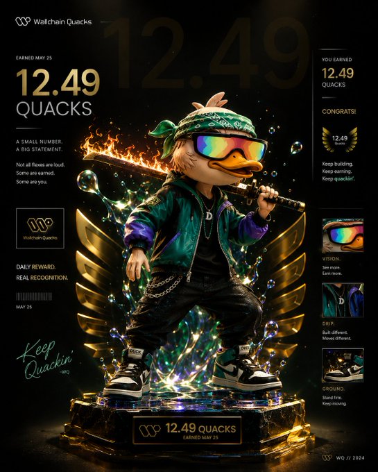 The image features an advertisement poster with a cartoon duck holding a sword and wearing sunglasses. The text on the poster reads "12.49 Quacks" and "Keep Quacking!". The poster also includes a link to a website, which could be related to the content of the poster or another product/service.