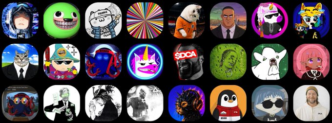 A collage of 24 circular profile pictures features various crypto community members and meme characters, including Pepe the Frog, Wojak, and a dogwifhat logo with "SOCA" text, likely representing the "bag workers" being acknowledged in the post.