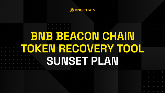 The image features a banner with text that reads "BNB Beacon Chain asset holders: Phase 2 of the Token Recovery Tool sunset ends June 30. Eligible BEP2 tokens should be migrated to BNB Smart Chain as soon as possible to avoid longer processing times." The text is written in white and yellow, which stands out against the black background of the banner.