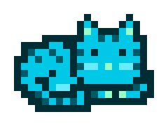 A pixel art illustration of a blue and yellow frog or toad, created in a retro video game style with dark outlines and blocky shading.