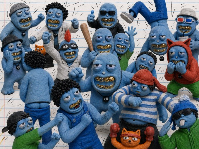 The image features a group of cartoon characters, including blue onesies with gold teeth, posing together for a photo. The characters are arranged in various poses, creating an engaging and lively scene. The caption above the image reads "Good morning, future millionaires I’m really looking forward to @just_t00ns joining Telegram it's been a long time since I've seen such a vibrant community Are you in?". This suggests that the group of cartoon characters is likely part of a larger online community or social media platform where people share their interests and connect with others who have similar hobbies.