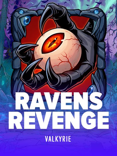 The artwork features a menacing, clawed hand gripping a glowing, slit-pupiled eye within an ornate red and dark frame, with the bold text "RAVENS REVENGE" and "VALKYRIE" beneath it, promoting the new game from Valkyrie Studios mentioned in the post.