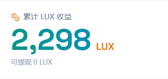A screenshot displays a Dengta platform earnings summary showing "累计 LUX 收益" (cumulative LUX earnings) of 2,298 LUX, with 0 LUX available for withdrawal ("可提现"). The image supports the post's claim of earning over 2,300U through the Dengta ecosystem led by Xuegao and Brother dov_wo.