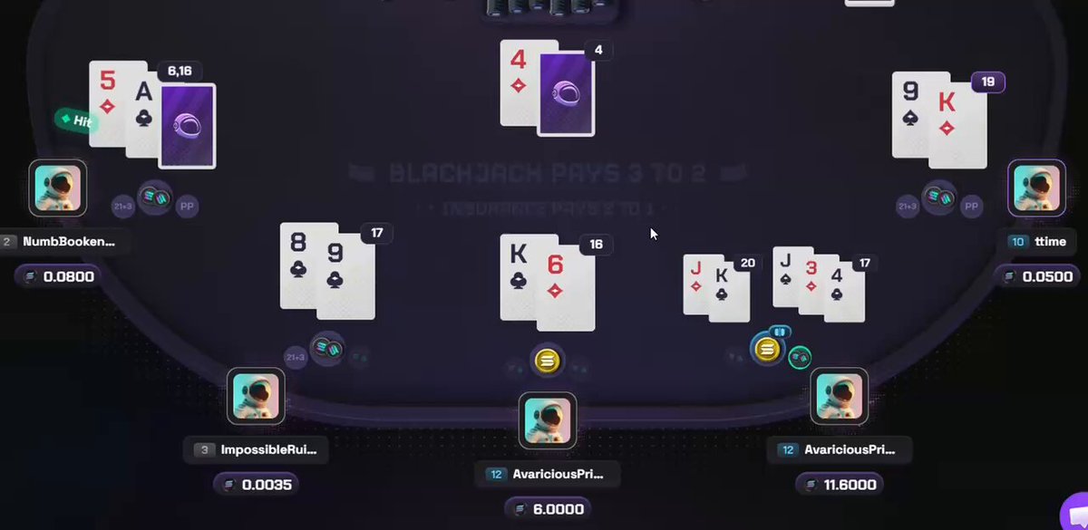 The image shows a blackjack game with five players, each holding one of four cards - two red ones, one blue one, and one green one. The player with the highest hand wins the round. The post explains that sometimes it's better to play it safe by not double 10s in blackjack. This means that if you have a total of ten points (10+10), you should not double your next card because it will result in a busted bankroll, and instead, try to get as close to 21 without going over. The post also mentions the name Solpump.io, which is likely related to the game or the platform where the game is being played.