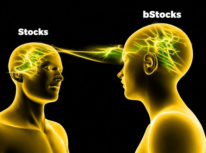 The image shows two heads, each with a pair of eyes, positioned side by side against a black background. The text "bStocks" is written above the heads, indicating that these are stock images used for promotional purposes or as part of an advertisement. The phrase "bStocks Stocks" suggests that there might be multiple stocks being compared in this image.