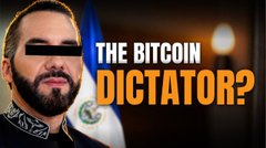 A thumbnail-style image with a man's face (eyes censored) next to text reading 'THE BITCOIN DICTATOR?' with a Bitcoin logo visible.
