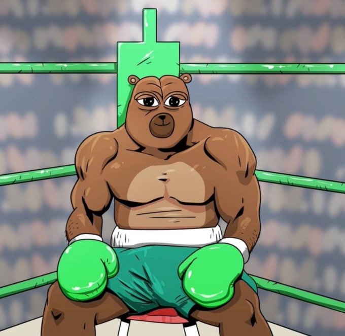 A muscular cartoon bear wearing green boxing gloves and teal trunks sits confidently in the corner of a boxing ring, channeling the spirit of a victorious fighter. The image pairs with the motivational caption "You're seeing this post because you're winning today" to celebrate the viewer's success and strength, much like a champion in the ring.