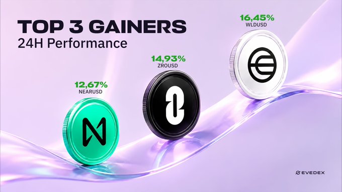 The image features a purple background with three coins placed at different positions - one on top of another coin, and two other coins below them. The text "Top 3 GAINERS" is written above the coins, indicating that they are the most successful coins in terms of gains. Below this information, there is a list of the top three gainers along with their respective gains.