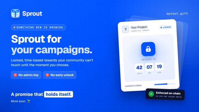 A blue promotional graphic for 'Sprout' advertises a campaign tool with the tagline 'Sprout for your campaigns,' featuring a countdown timer locked at 42 days, 07 hours, 19 minutes until unlock.