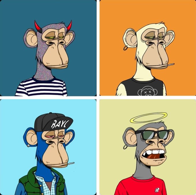 The image features four cartoon monkeys wearing sunglasses and hats, each with a unique style and pose. The monkeys are arranged in two rows of two, creating an interesting visual effect that showcases their individual personalities. The background color of the image is blue, which complements the overall theme of the post.