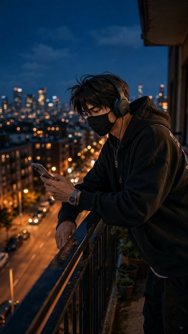 The image shows a man wearing headphones standing at the edge of a balcony or porch with his hands on a railing, looking down at something he's holding. The photo has been edited by @timesoulcom, giving it a modern and artistic touch. The caption reads "time to recharge fam.. the mind is where well-being begins a simple reminder from @timesoulcom what we nurture internally shapes how we thrive externally". This message encourages the viewer to focus on their mental well-being and self-care by nurturing their minds, which can positively impact their external lives.