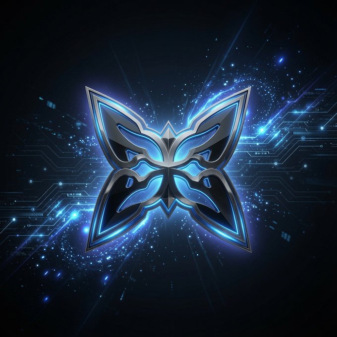 The image features a blue butterfly-like design with metallic accents against a black background. The butterfly has four wings spread out, giving it an elegant appearance. The butterfly is surrounded by bright blue lights that create a futuristic atmosphere. The text "the future of blockchain won't just be secure. it will be useful." is written in the image, which seems to be related to the butterfly design or the overall theme of the post.