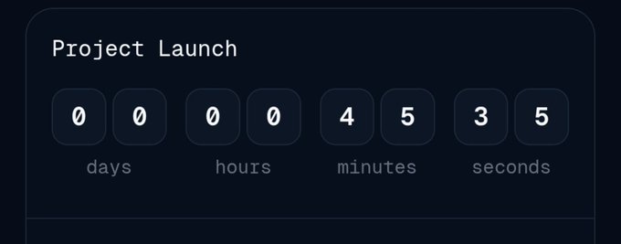 A dark-themed countdown timer displaying 'Project Launch' with 00 days, 00 hours, 45 minutes, and 35 seconds remaining.