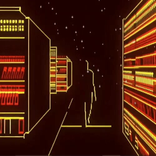 The image features a man walking down a street at night, with buildings lining both sides of the road. The scene takes place under a starry sky, creating an atmospheric and dreamy ambiance. The photo has been edited or altered to give it a futuristic feel, as indicated by the neon colors used for the buildings and the overall design. This artistic alteration adds a sense of depth and dimension to the image, making it appear more immersive and engaging.