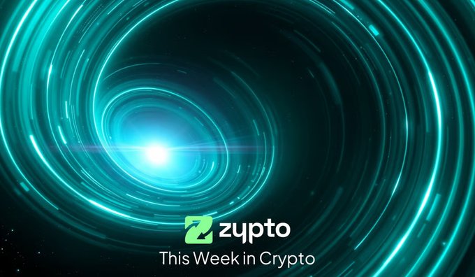 A graphic with swirling teal light effects features the 'zypto' logo and the text 'This Week in Crypto'.